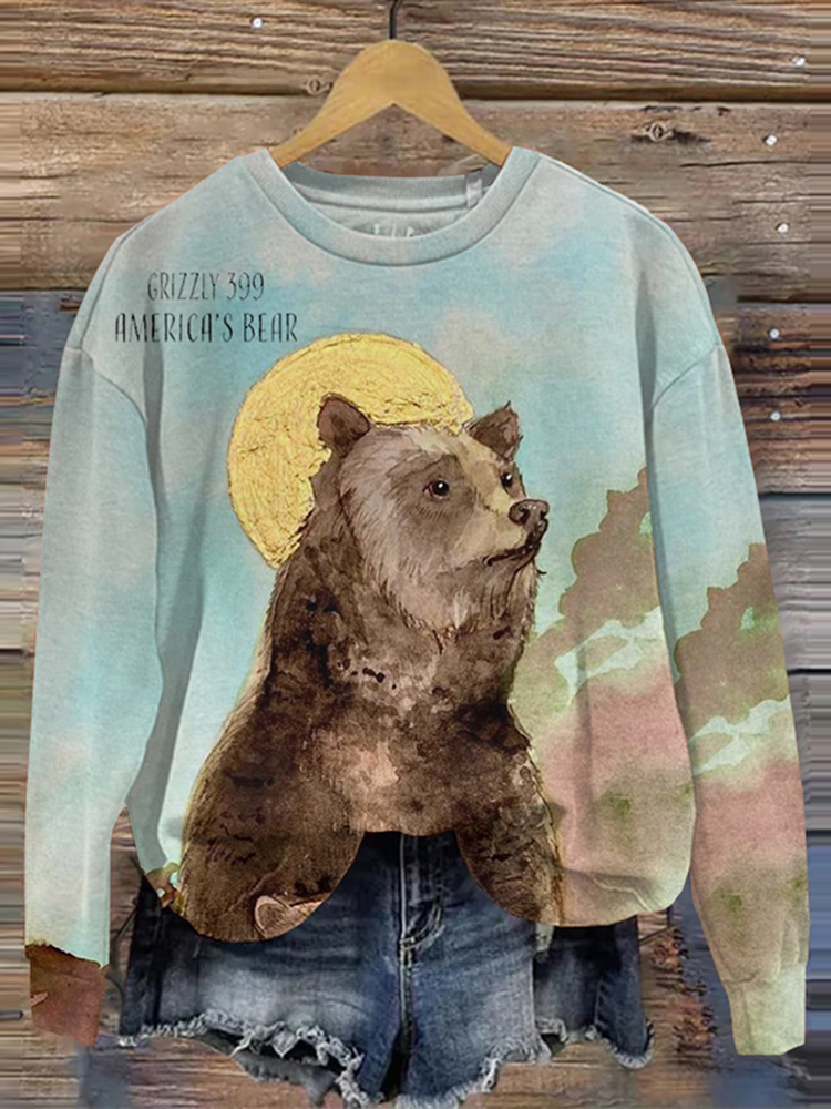 Comstylish Vintage Grizzly 399 Printed Casual Sweatshirt