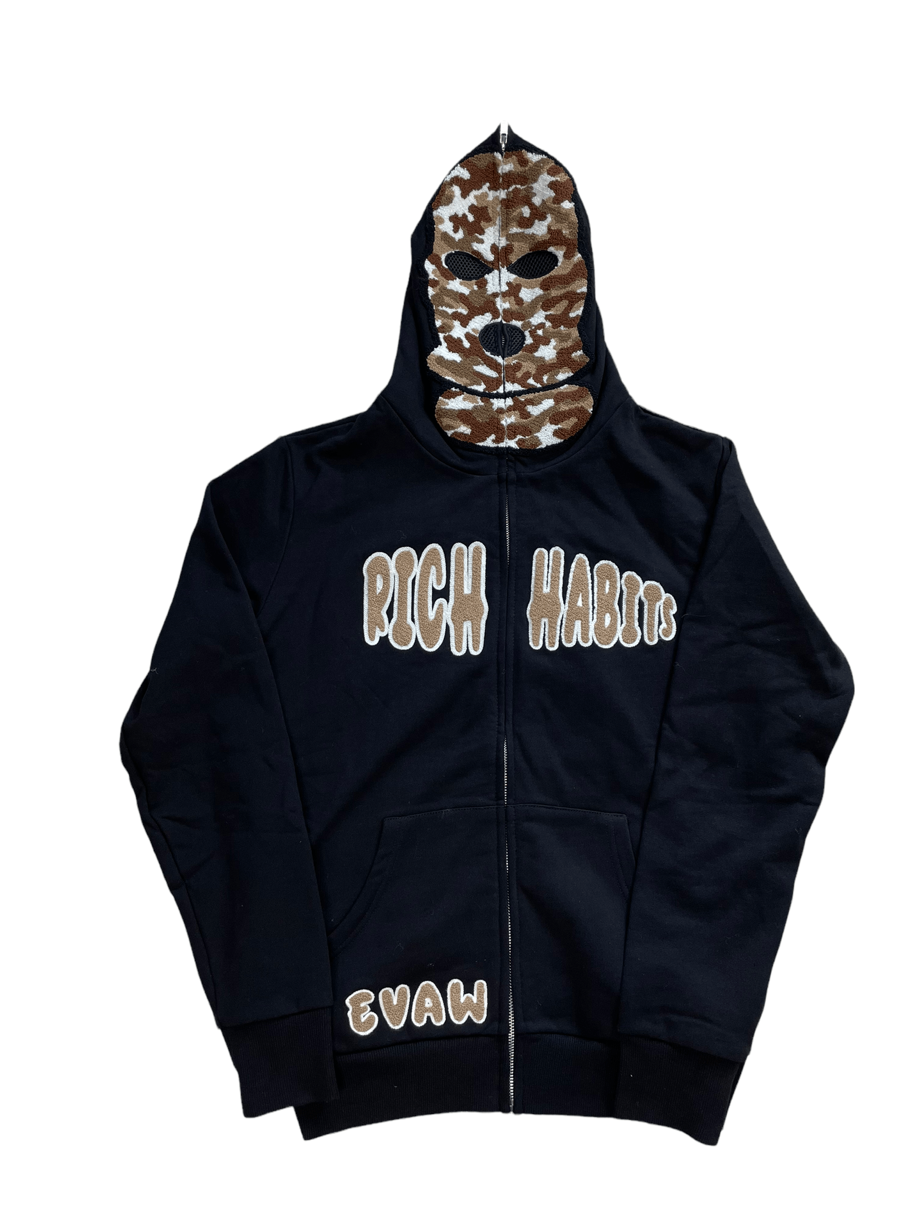 Tan Ski Mask Full Zip Up Hoodie