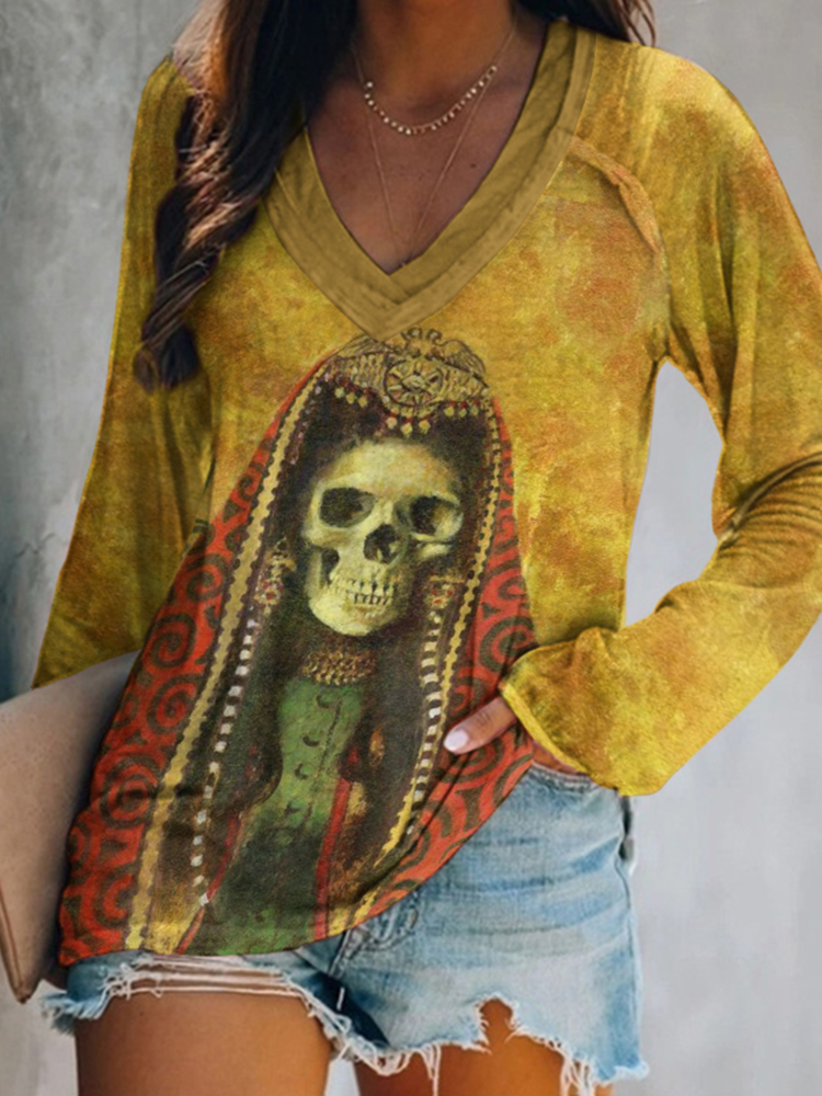 Comstylish Vintage Day Of The Dead Skull Art TShirt