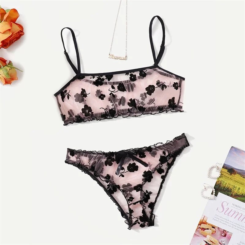 Uaang For Women Sexy See Through Lingerie Set Beautiful Floral