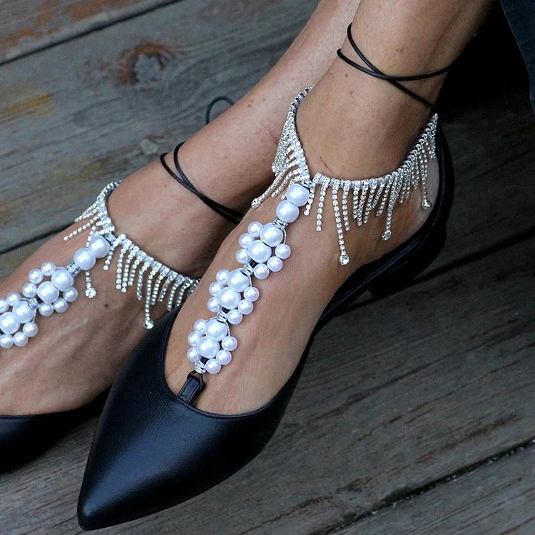 Lace Pearl Rhinestone Handcrafted Flats