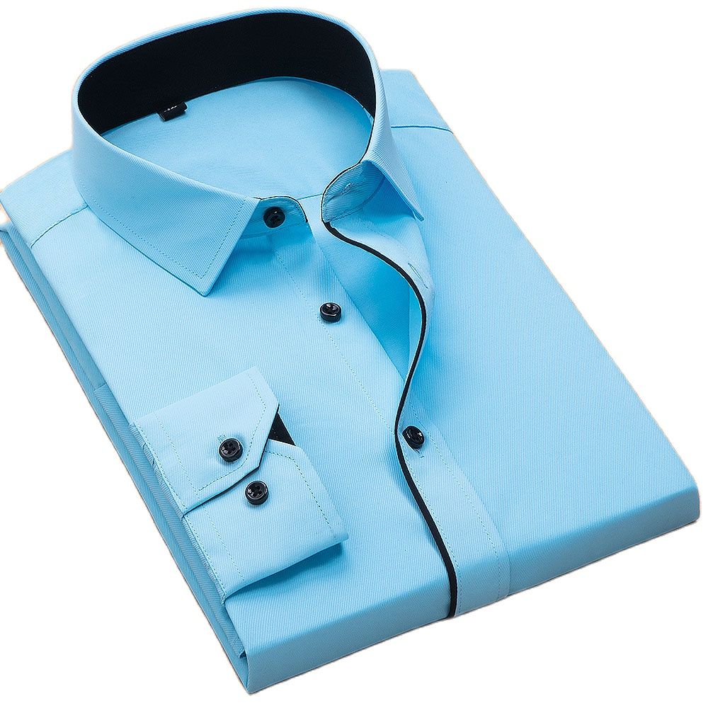 Lapel Long Sleeve Twill Solid Color Business Men's Dress Shirt
