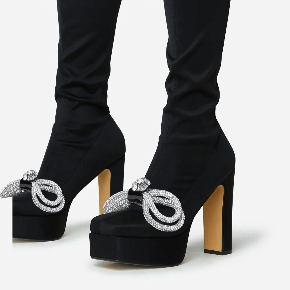 Black Platform Boots Chunky Heel Sexy Over The Knee Boots