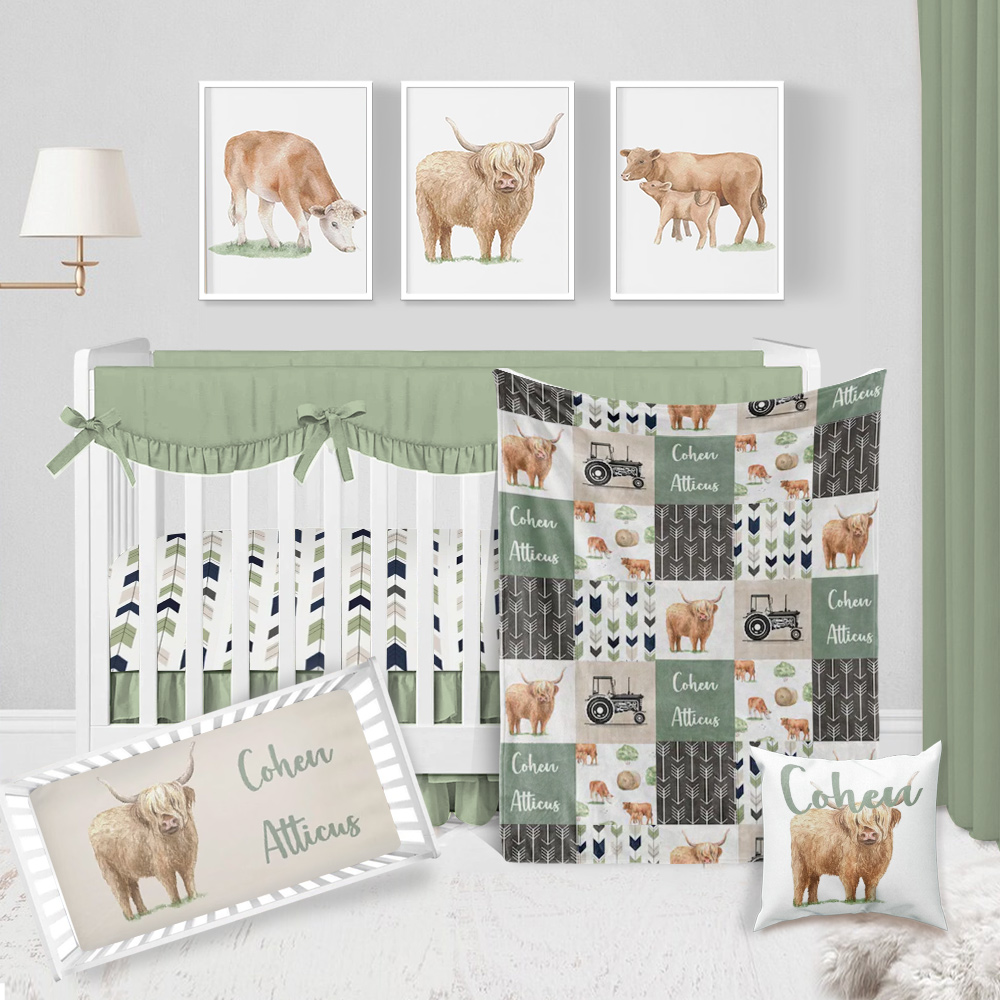 Baby Boy Crib Bedding Set, Highland Cow Nursery ThemeDuckbe