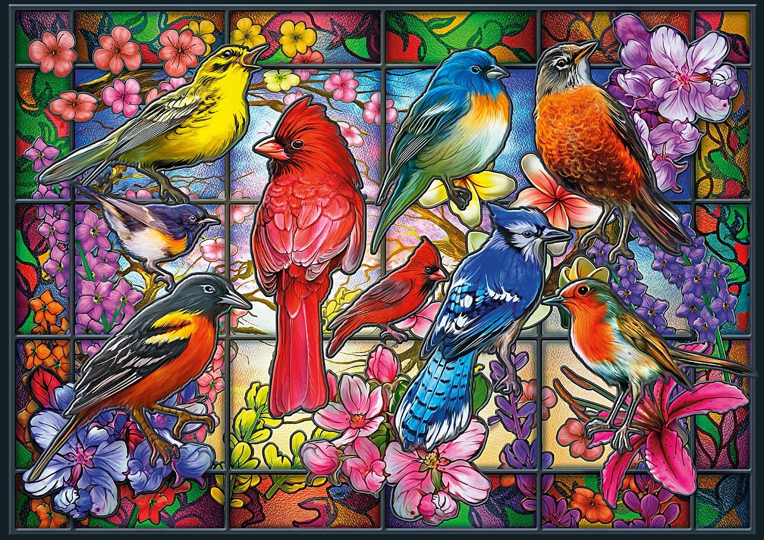 Stained Glass Songbirds Wooden Jigsaw Puzzles