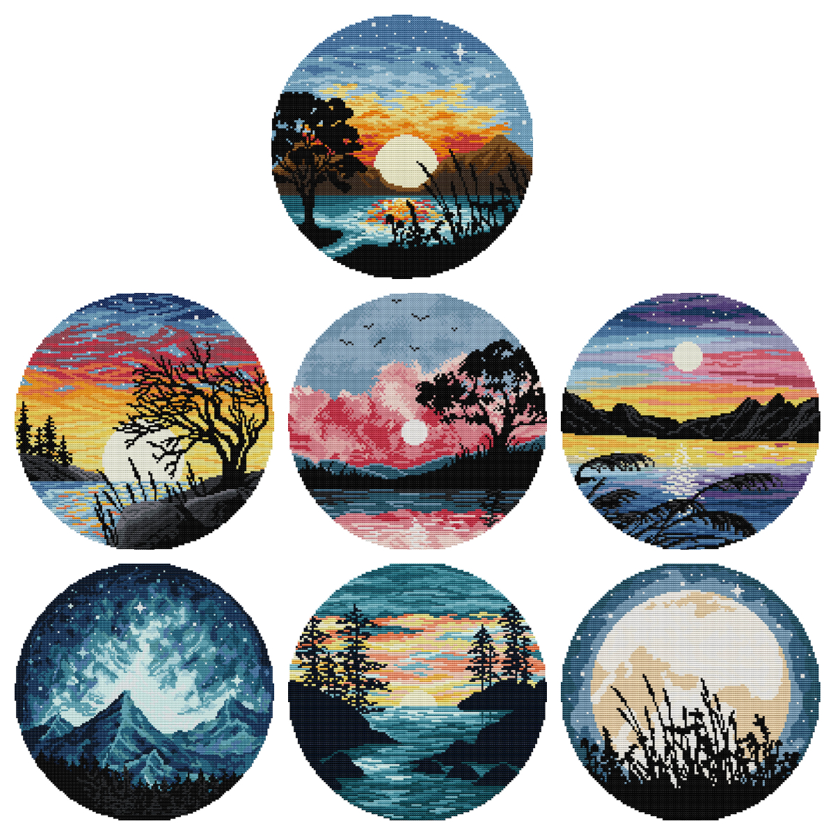 14CT Joy Sunday Stamped Cross Stitch Sunset(31*31cm）