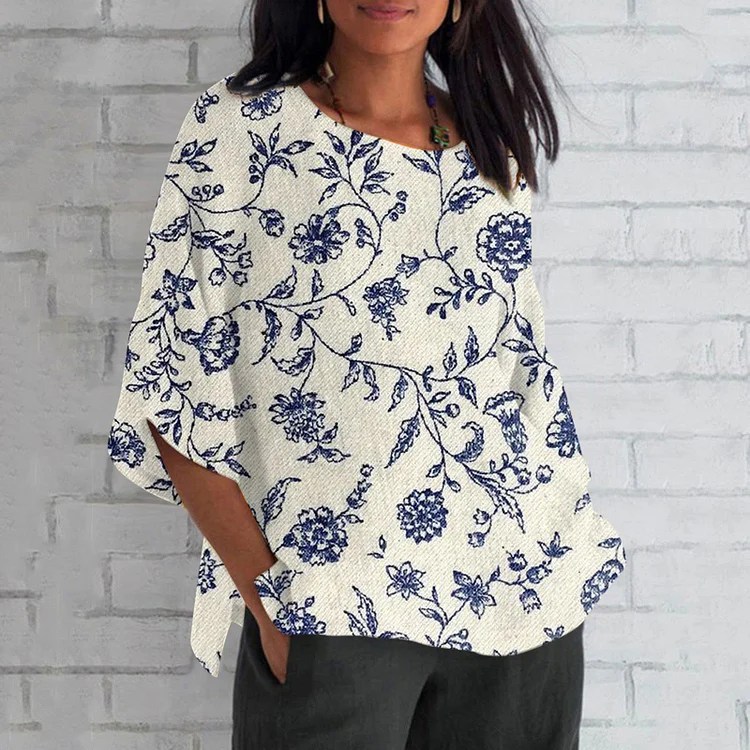Printed MidLength Long Sleeve Tunic Top For Older Women & Senior