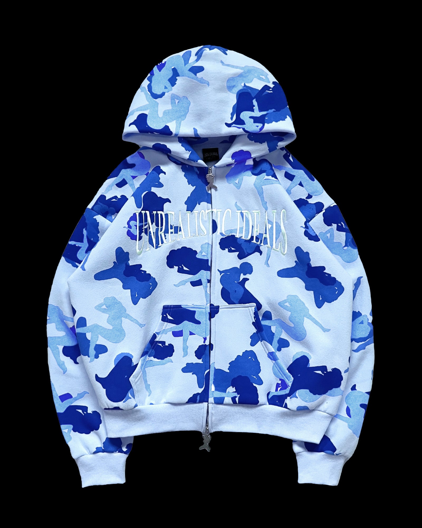 UNREALISTIC IDEALS CAMO ZIP HOODIE BLUE