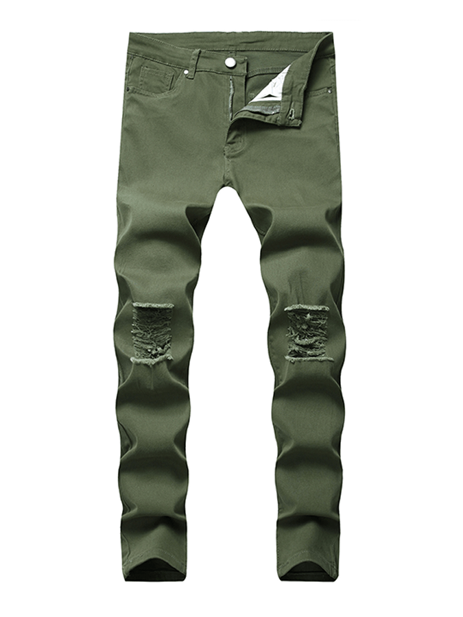 Men's Stylish Green Ripped Jeans