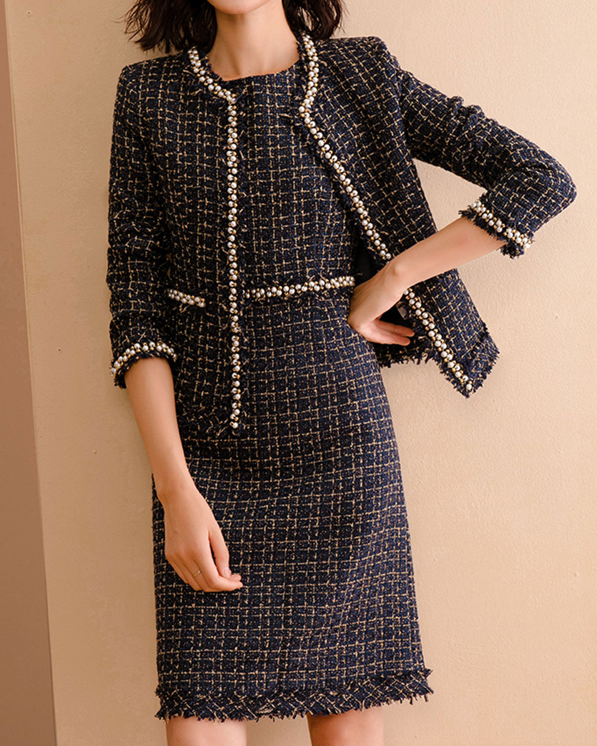 Vintage tweed jacket and dress twopiece set