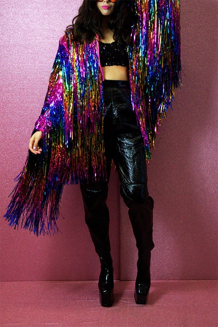 Tinsel Fringe Festival Reflective Rainbow Swing Jacket [PreOrder]