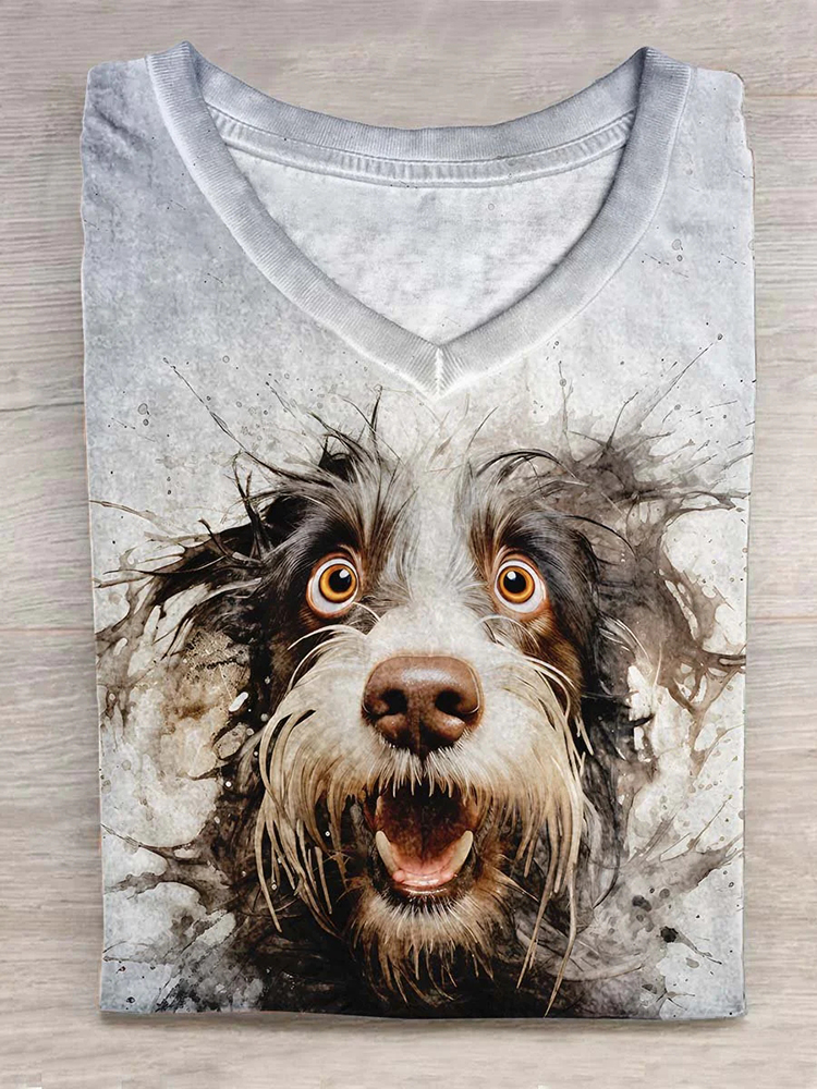 Comstylish Funny Dog Watercolor Art Print Casual TShirt
