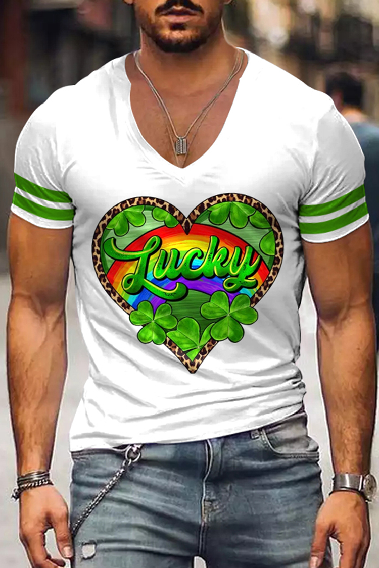Vercoo Men's V Neck St. Patrick's Day Lucky Print TShirt