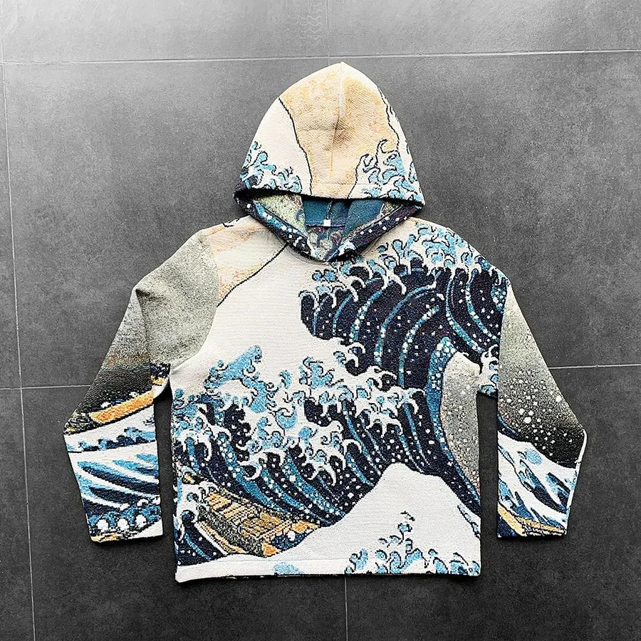 Sopula Wave Graphic Vintage Tapestry Hoodie