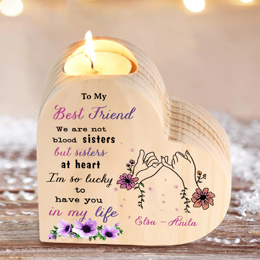 To My Best Friend Wooden Candle Holder Custom 2 Names Pinky Swear