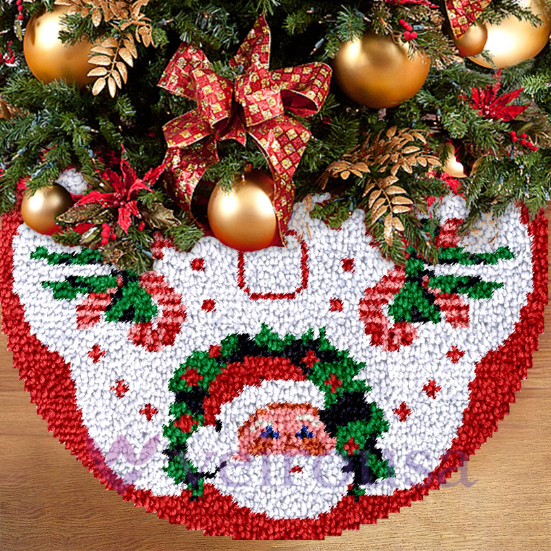 Santa Claus Christmas Tree Skirt Latch Hook Kit for Beginner