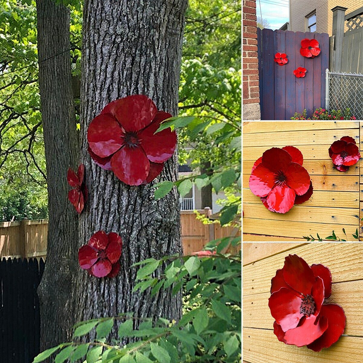Giant Wall Hanging Poppy Red Metal Flowers