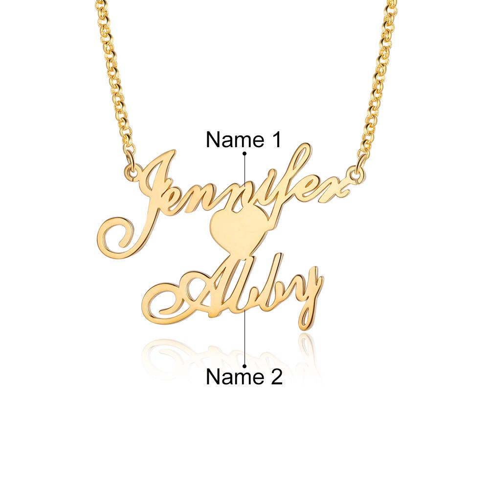 Personalized Name Custom Necklace Engraving 2 Names with Hearts