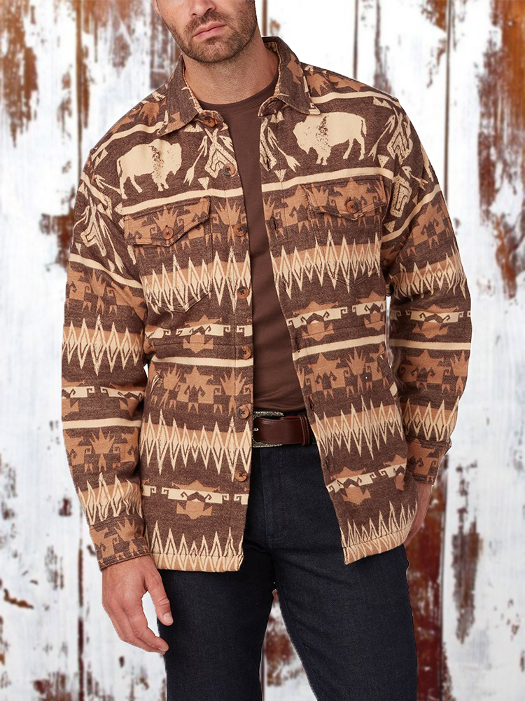Mens Long Sleeve Aztec Western Shirt