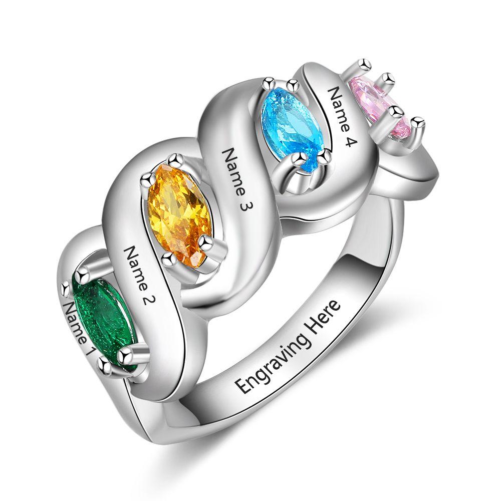 Mother Gift Birthstones Engraved Ring Promise Ring Spiral Shape