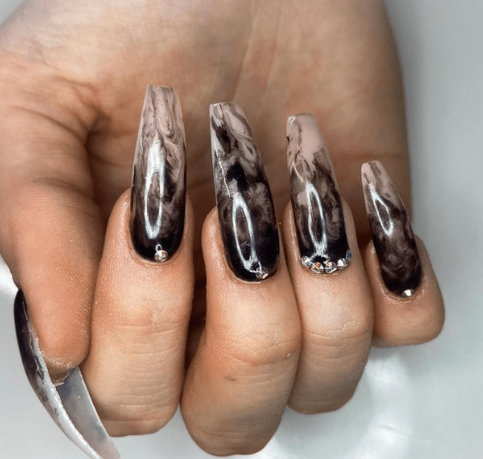 Black Marble Nail Designs for 2023 Morovan