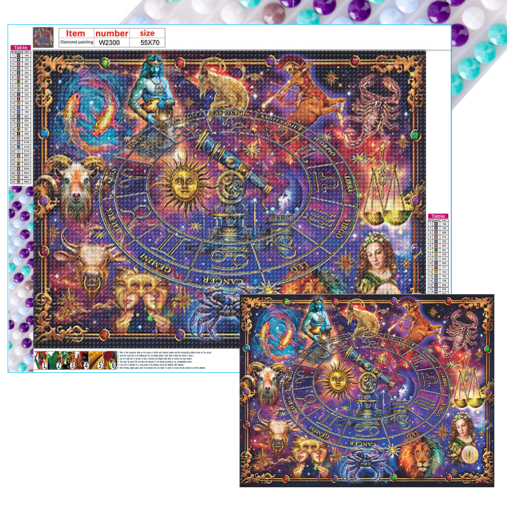 Full Round Diamond Painting Zodiac Signs(Canvas75*50cm)