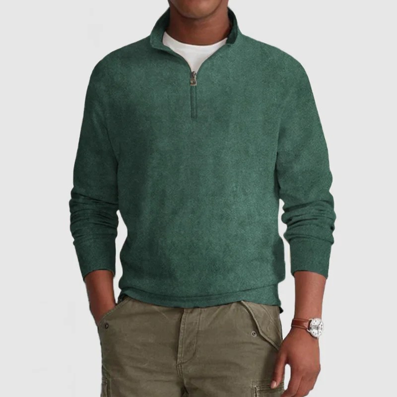 Men's StandUp Collar Zipper Basic Suede Polo Shirt