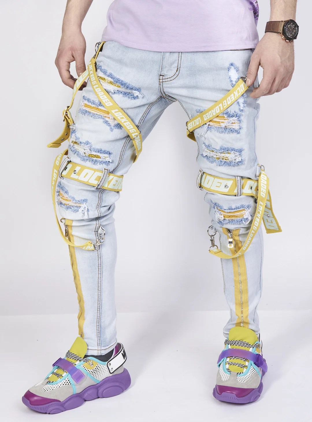 Locked & Loaded Jeans Straps and Stones Light Blue and