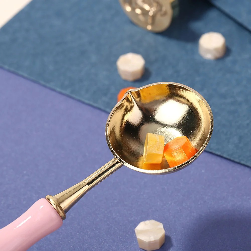 Wood Handle Sealing Wax Spoon Wax Bead Tablet Melting Spoons Craft (Pink)