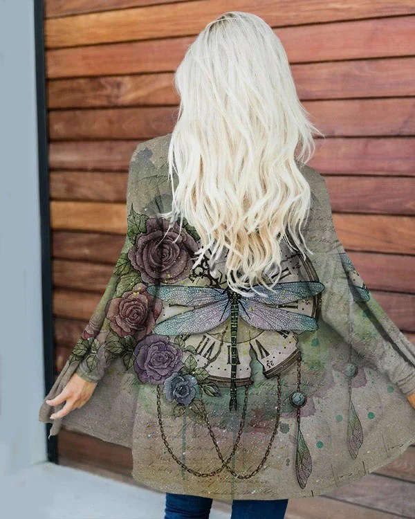 Women's Time Butterfly Print Loose Cardigan