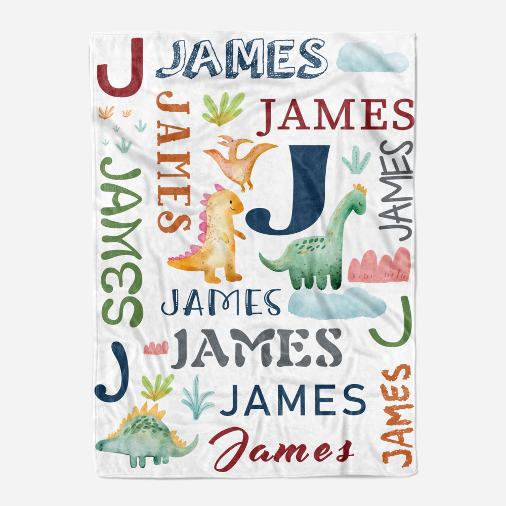 Dinosaur Baby Blanket, Personalized Baby Name Blanket