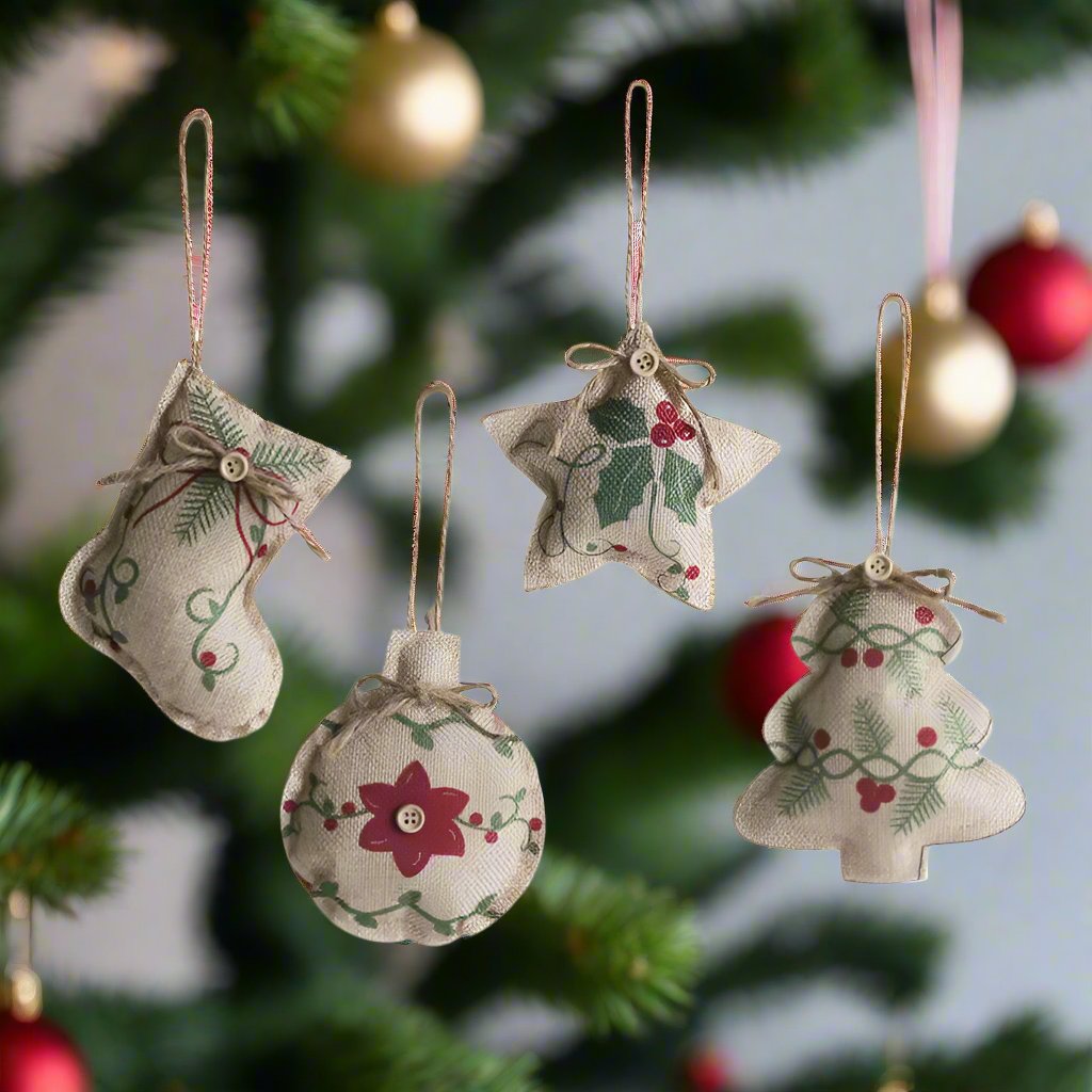 Rustic Linen Christmas Tree Pendant Ornaments Unique Handmade Natural
