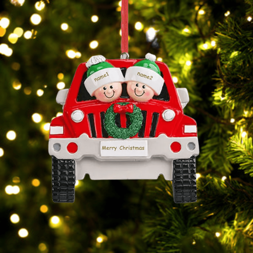 Ornements de Noël auto avec Poupée 2 Prénoms Personnalisés avec texte