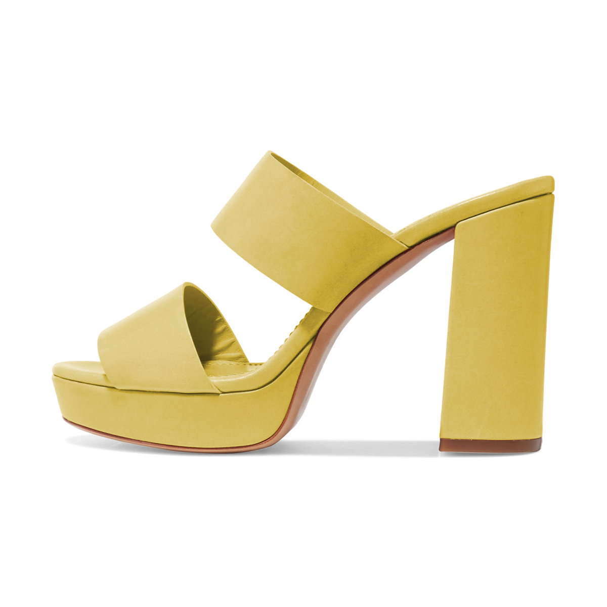 Yellow Mules Shoes Open Toe Platform Chunky Heels SandalsFSJshoes