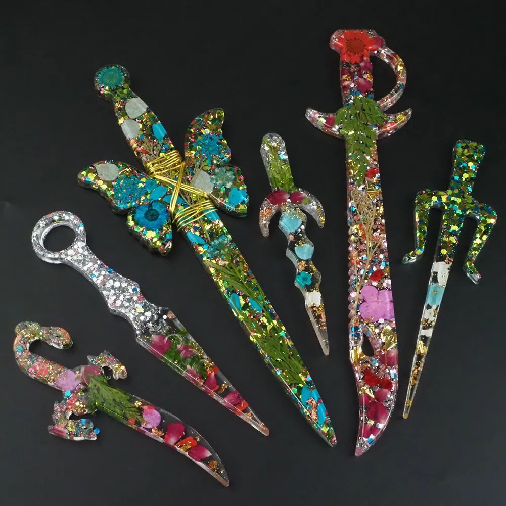 DIY Silicone Knife Sword Crystal Drop Mold Keychain Pendant Making Mould