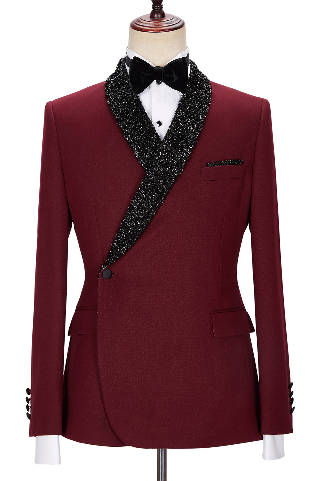 Bellasprom Burgundy Shawl Lapel Two Pieces Men Suits