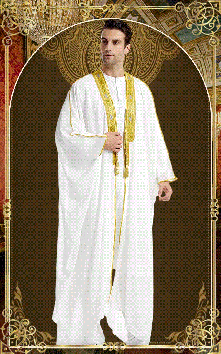 A Luxurious And Elegant Men's Robe Embroidered With A Golden Print