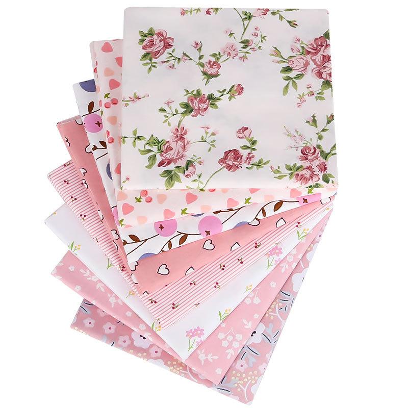 Pink Floral Patchwork Fabrics 8Pcs