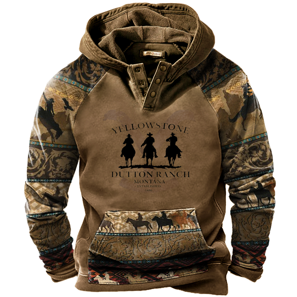 Men's Vintage Western Yellowstone Colorblock Hoodie