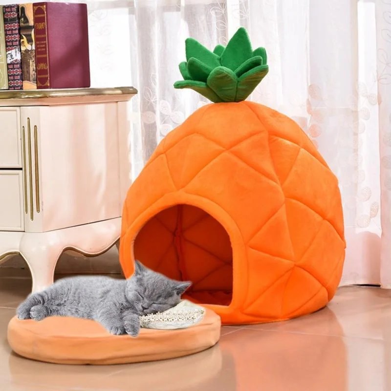 Pineapple Cat Bed Warm Nest Foldable Pet House Gifts For Cats