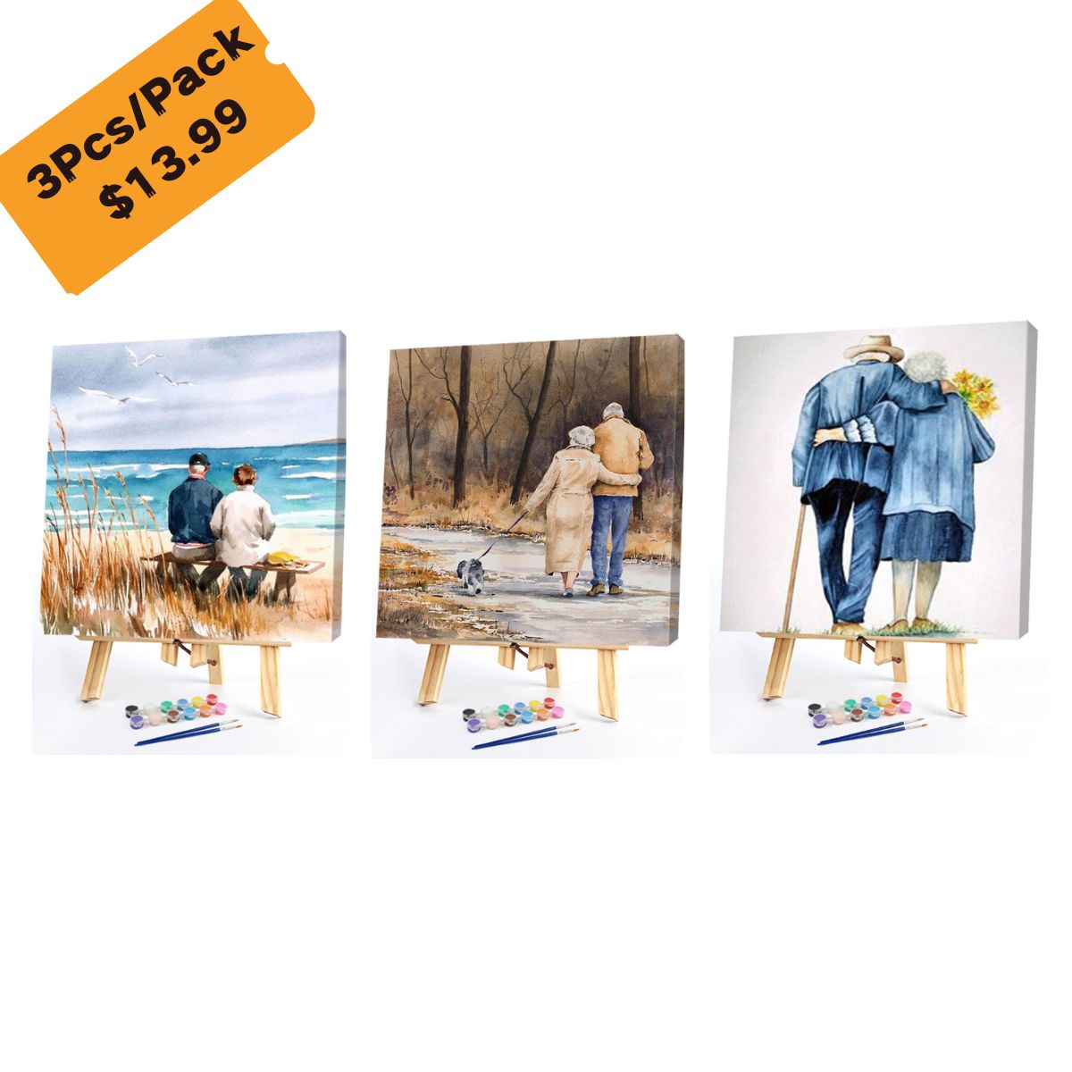 (3Pcs) Back View Of Old CouplePaint by Numbers Acrylic Painting 20*20cm