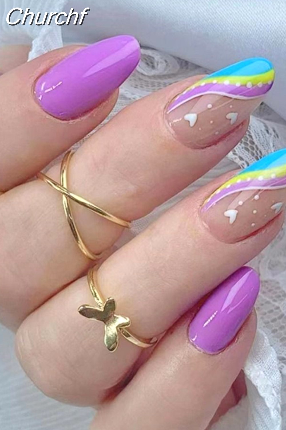 Churchf Detachable Almond False Nails Short Wearable French Stiletto