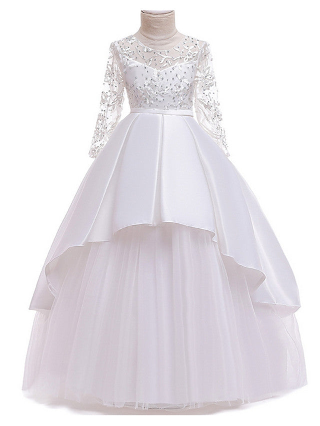 Daisda Ball Gown Long Sleeve Jewel Neck Flower Girl Dresses Polyester