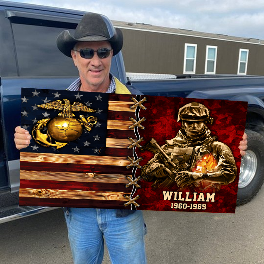 Personalized Wood Military Veteran Soldier Flag