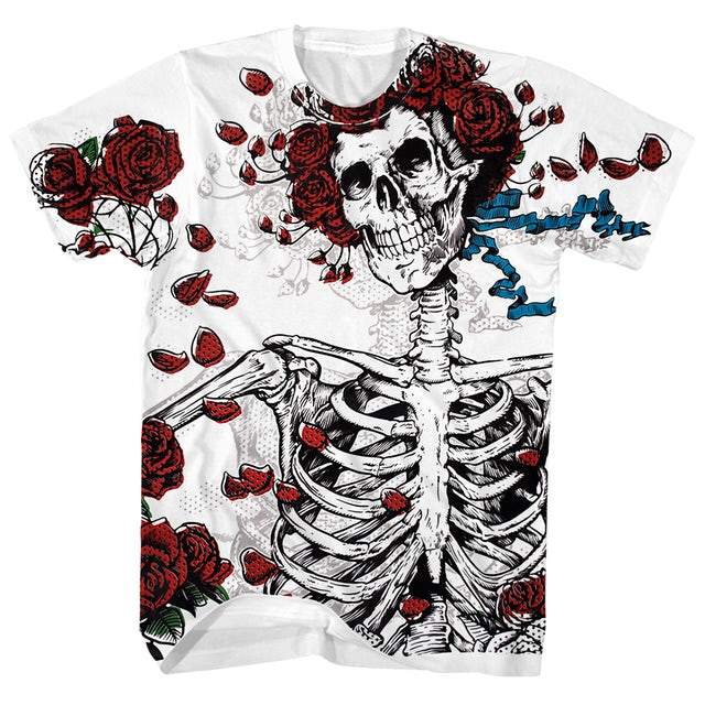 Woodcut Skeleton And Roses Grateful Dead TShirt exclusive at