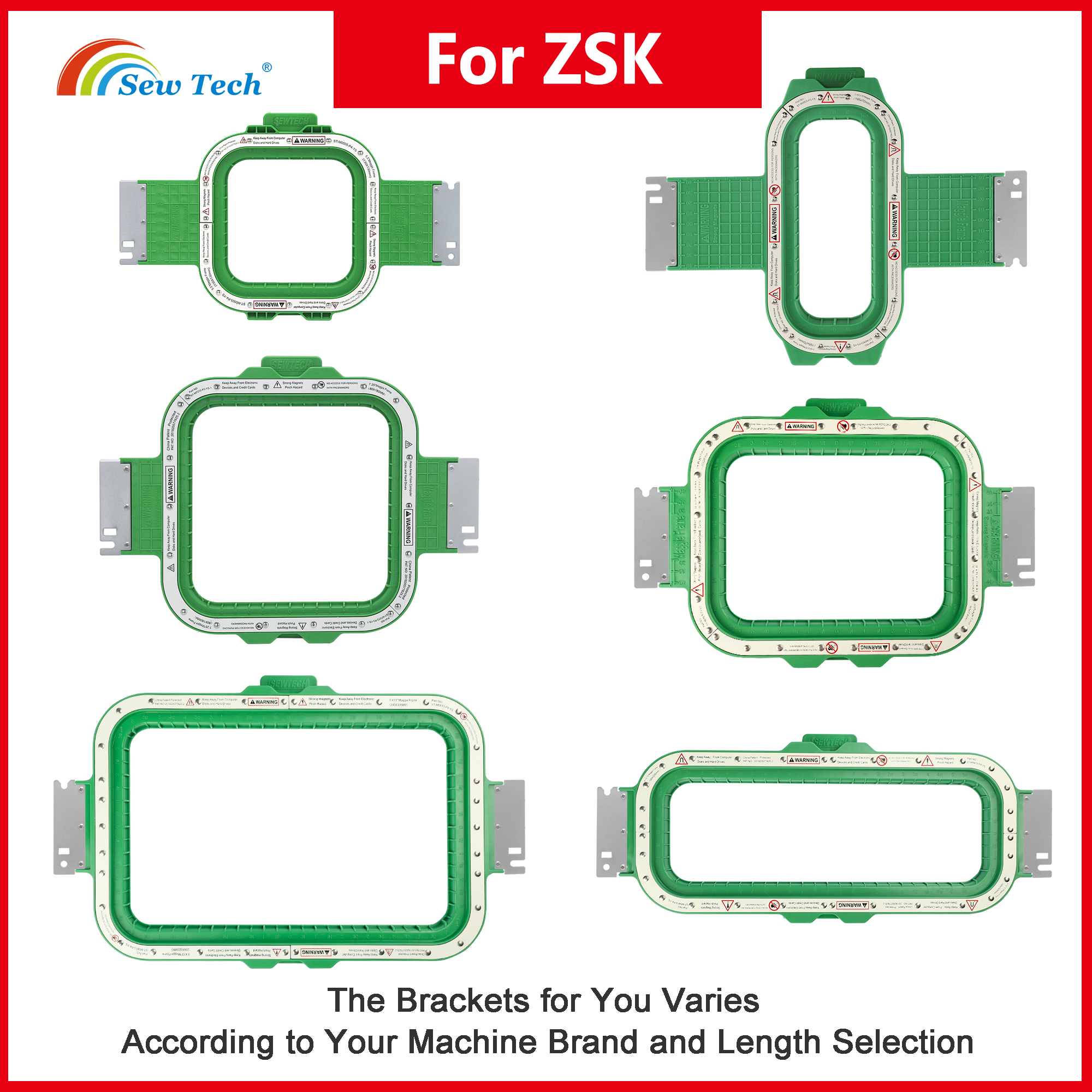 Sew Tech Hoops for ZSK, Embroidery Machine Frames