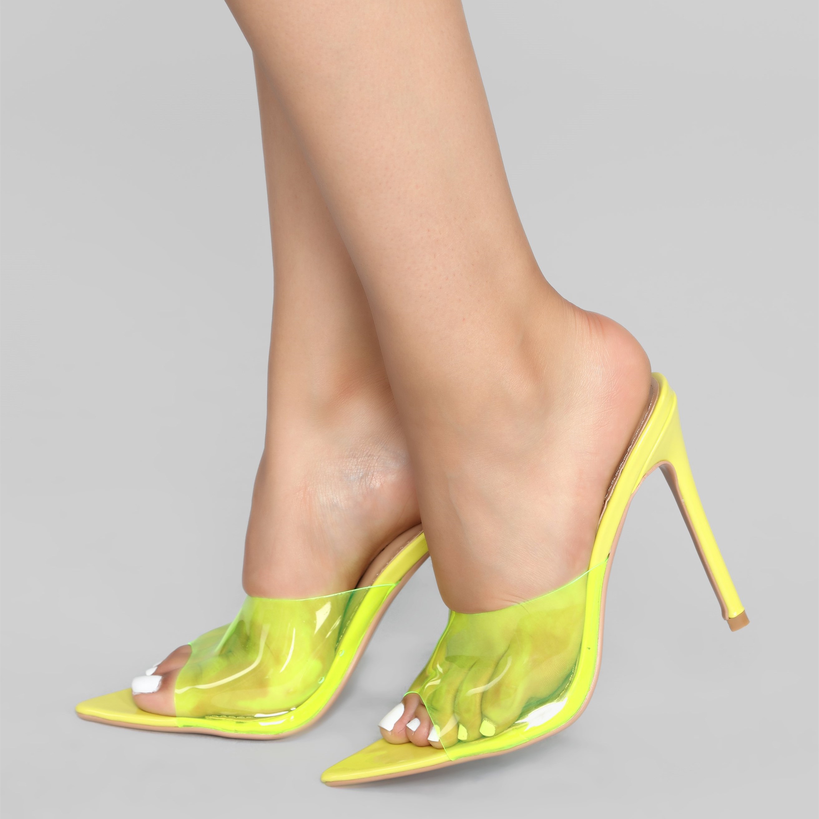 Yellow PVC Mule Heels Stiletto Heel SandalsFSJshoes
