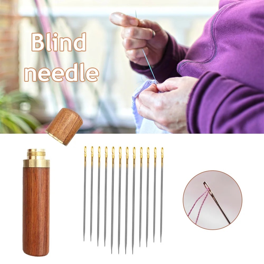 12pcs Side Hole Blind Needles DIY Embroidery Needlework Tool (Gold Tail)