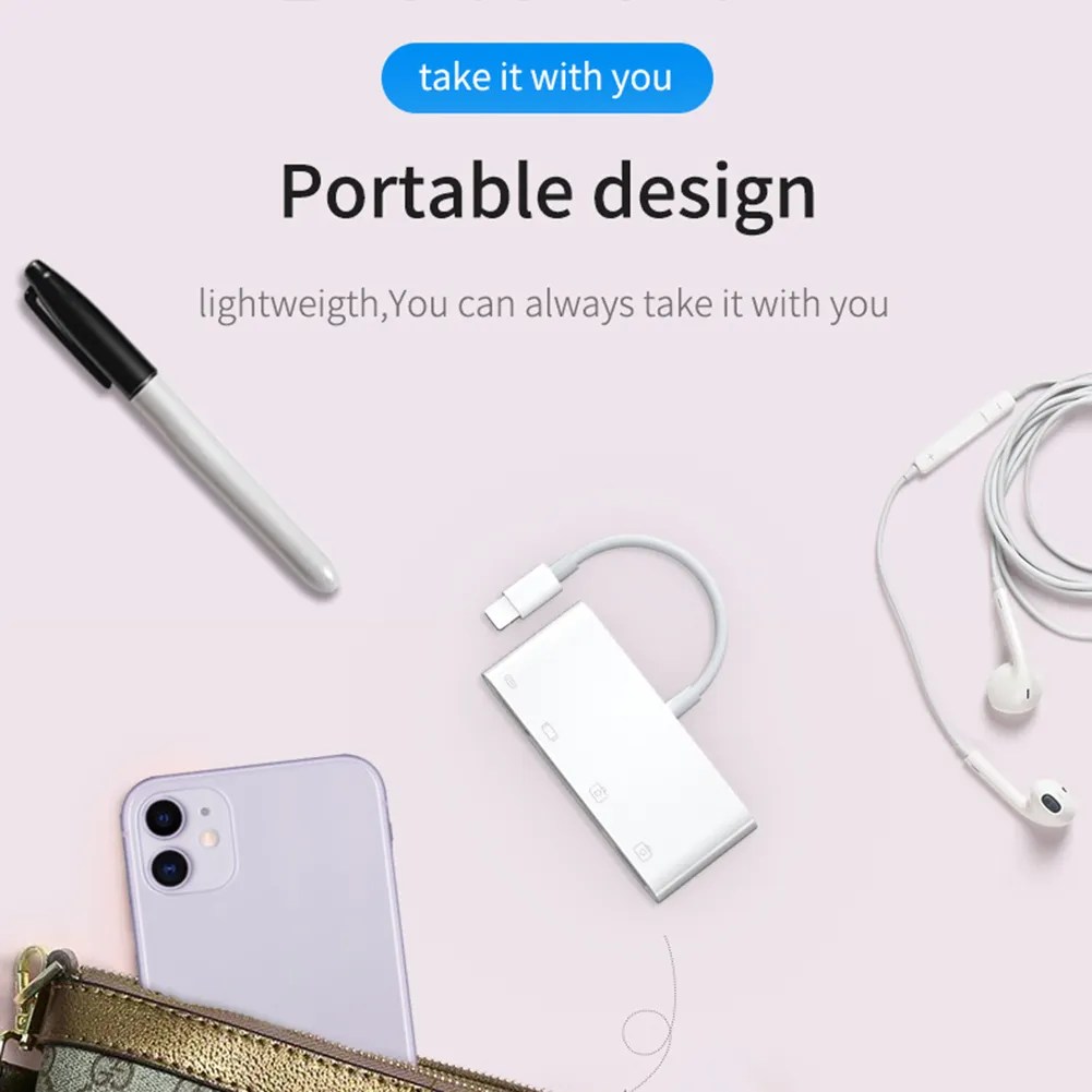 Dual USB Camera Adapter for iPhone with Digital AV Adapter + Charging Port