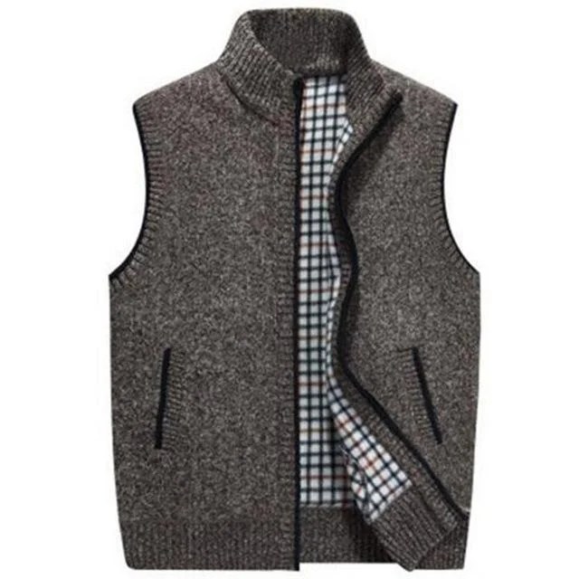 Mens Wool Sweater Vest Zipper Sleeveless Knitted Vest Jacket Warm
